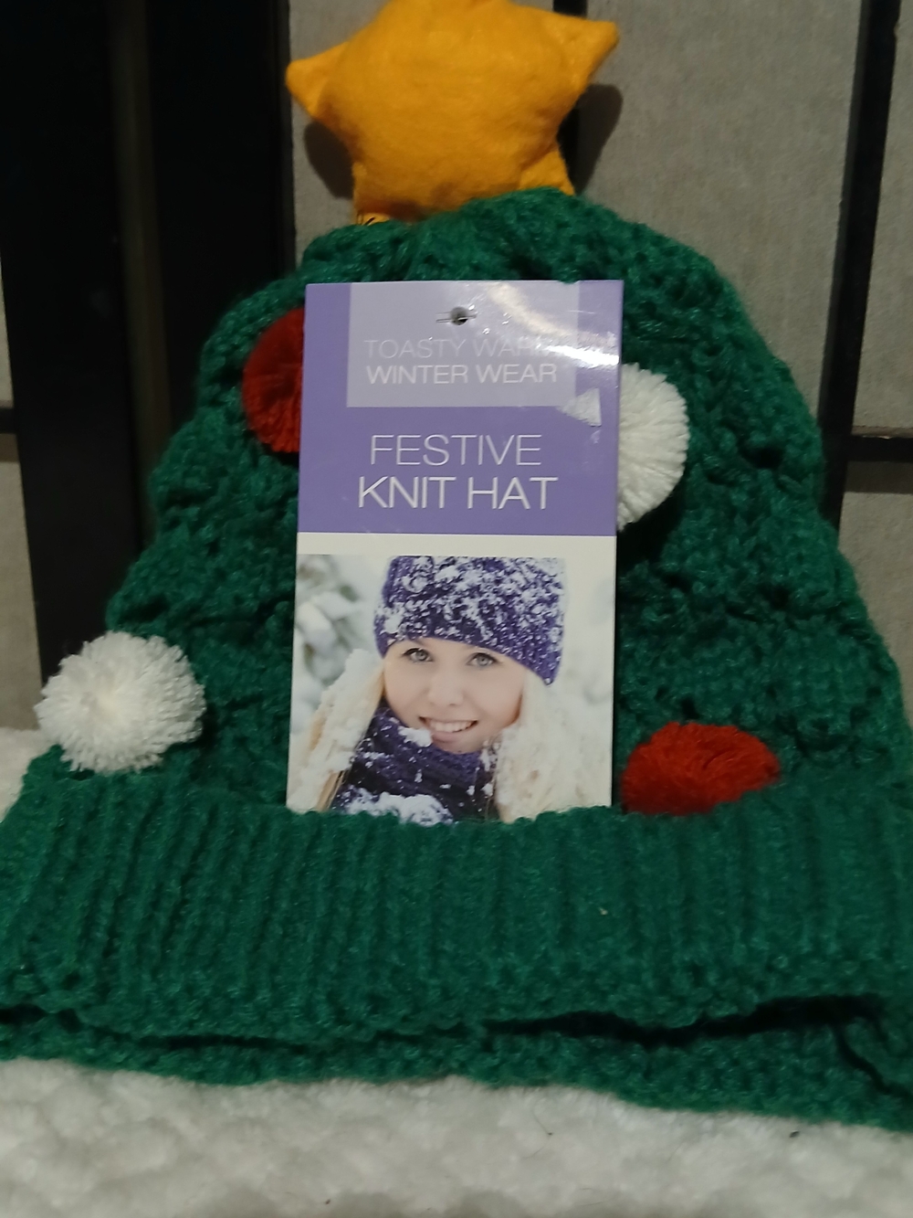 Festive Knit Hat - Green Pom-Pom Holiday Beanie